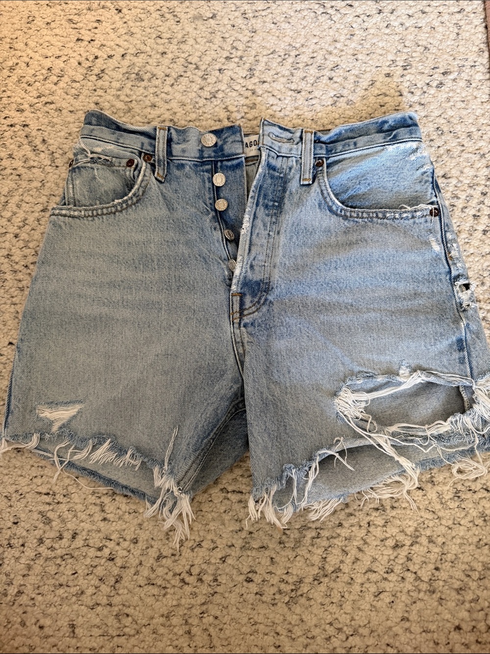 Agolde Light Blue Distressed High-Rise Denim Shorts